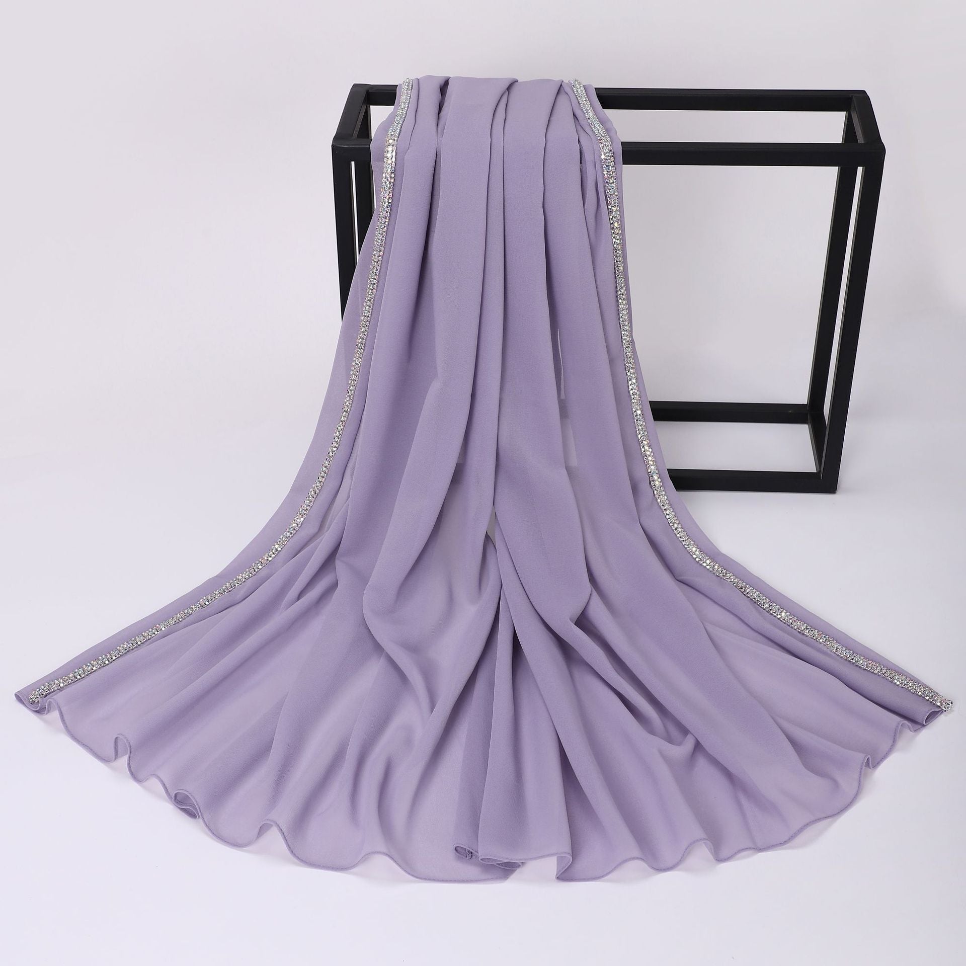 High-gloss Diamond Long-edge Chiffon Scarf, Ethnic Scarf