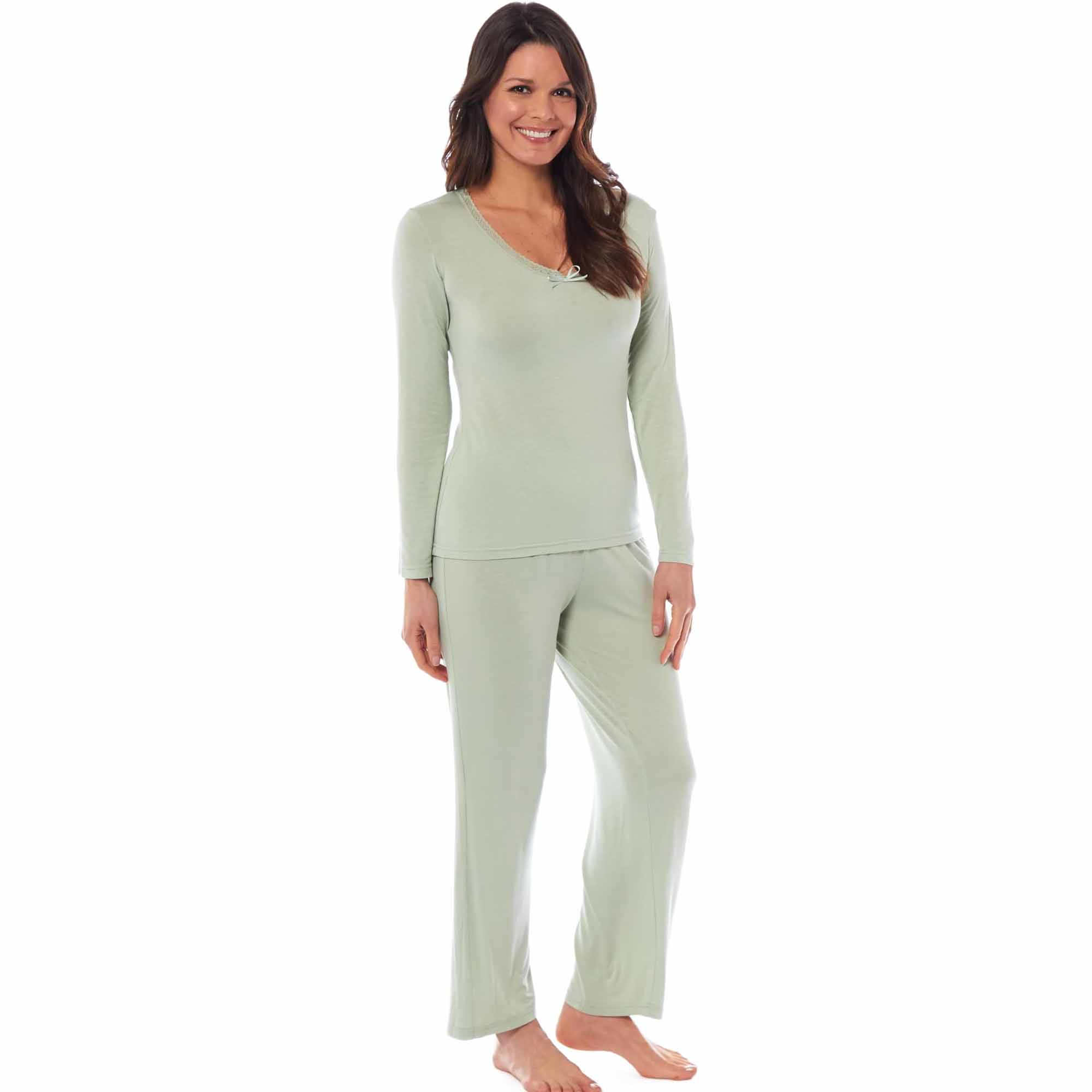 Ladies Ultra Soft Long Sleeve Pyjama Set Stretch Fit Black Green, Cozy All Seasons Loungewear, Viscose Spandex Women's Nightwear UK Sizes 8-22 by Daisy Dreamer