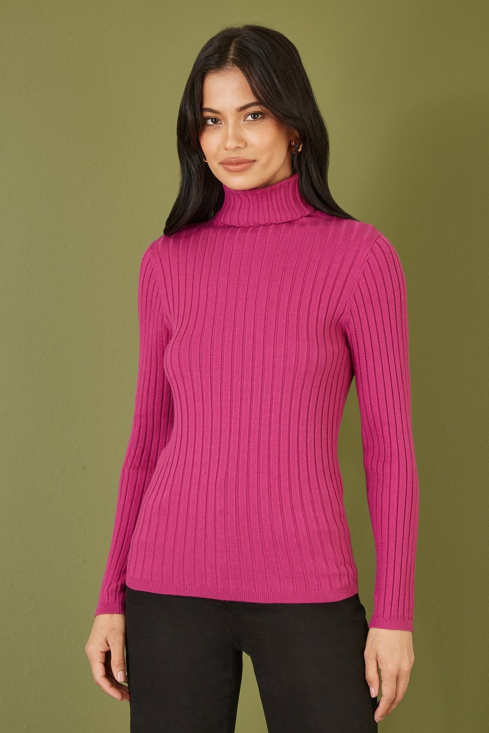 Mela Pink Ribbed Knit Roll Neck Jumper
