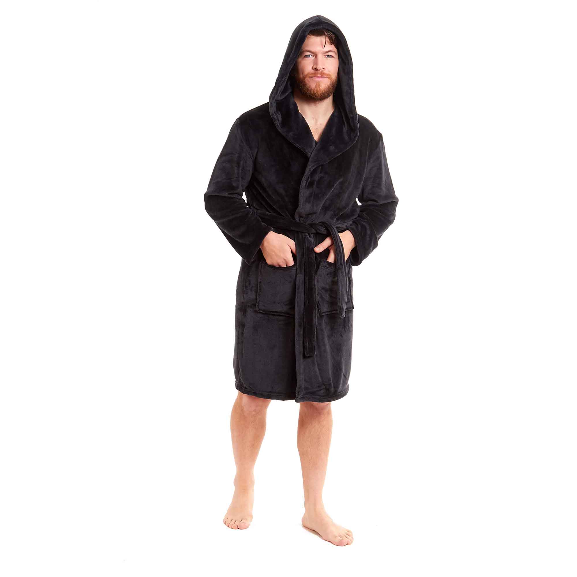 Men's Ultra-Soft Hooded Flannel Fleece Bathrobe Warm Plush Dressing Gown for Home Spa Gym Hotel by Daisy Dreamer