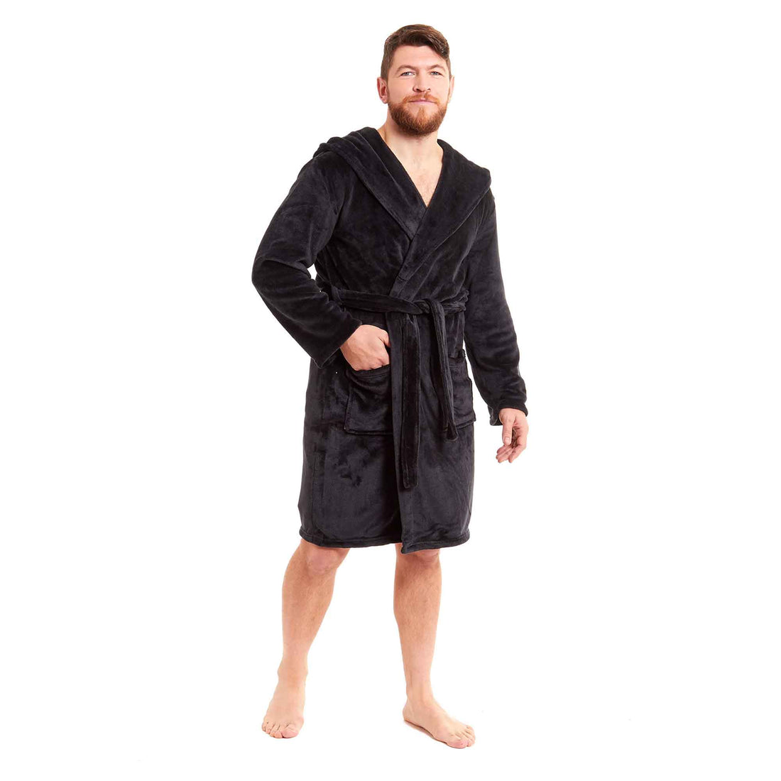 Men's Ultra-Soft Hooded Flannel Fleece Bathrobe Warm Plush Dressing Gown for Home Spa Gym Hotel by Daisy Dreamer