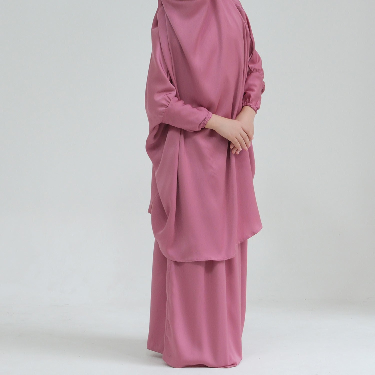 Middle Eastern Big Swing Solid Colour Children's Prayer Dress, Kids' Abaya Set, Girls' Prayer Dress