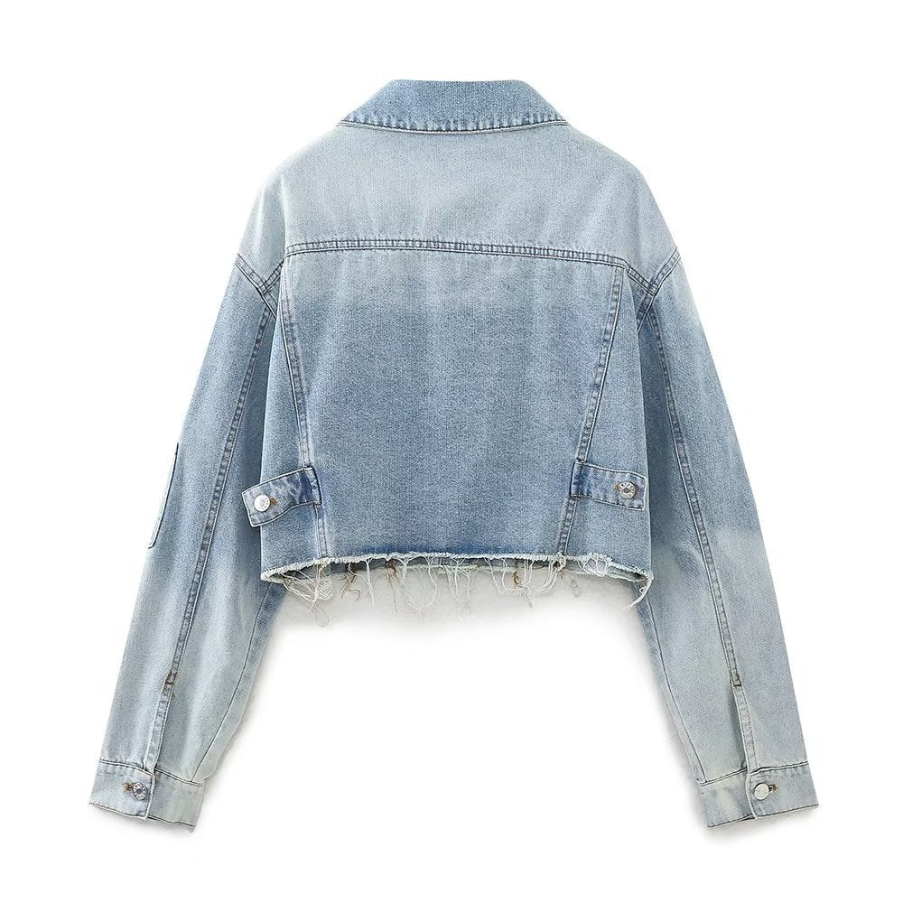 Short Color-Matching Denim Jacket