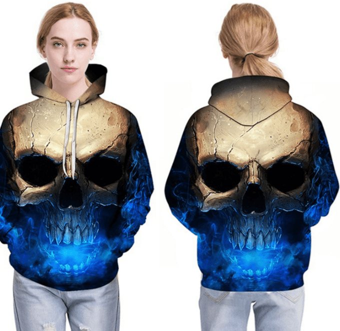Blue Laser 3D Skull Hoodie
