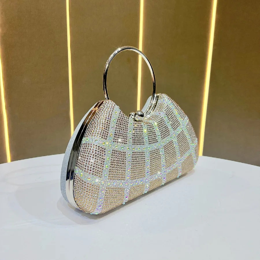 Elegant Diamond Embedded Crossbody Shoulder Bag New Fashion High Value Women's Handbag Shell Shape Polyester Evening Bag