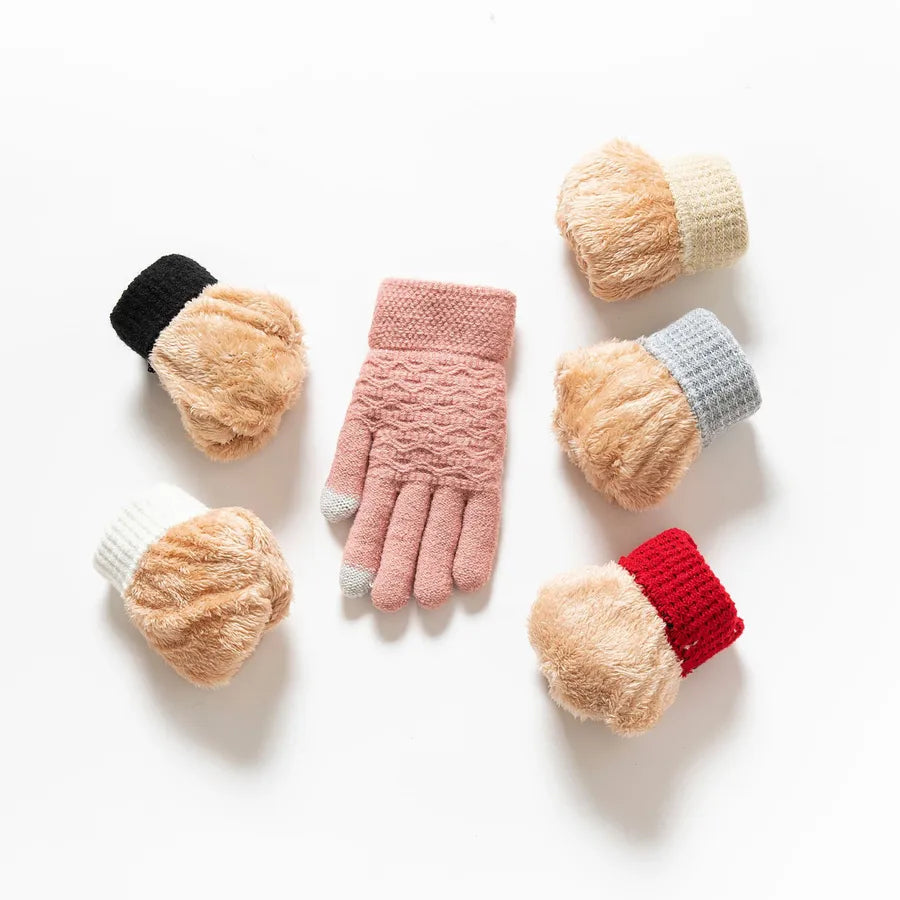 Thickened Double Layer Knitted Polar Fleece Touchscreen Gloves Men Women Outdoor Warm Windproof Winter Gloves Basic Style