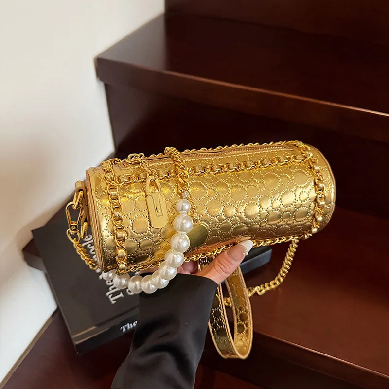 Fashionable Ladies' Mini Shoulder Bag New Style Trendy Crossbody Round Tube Bag PU Material Chain Element Single Strap