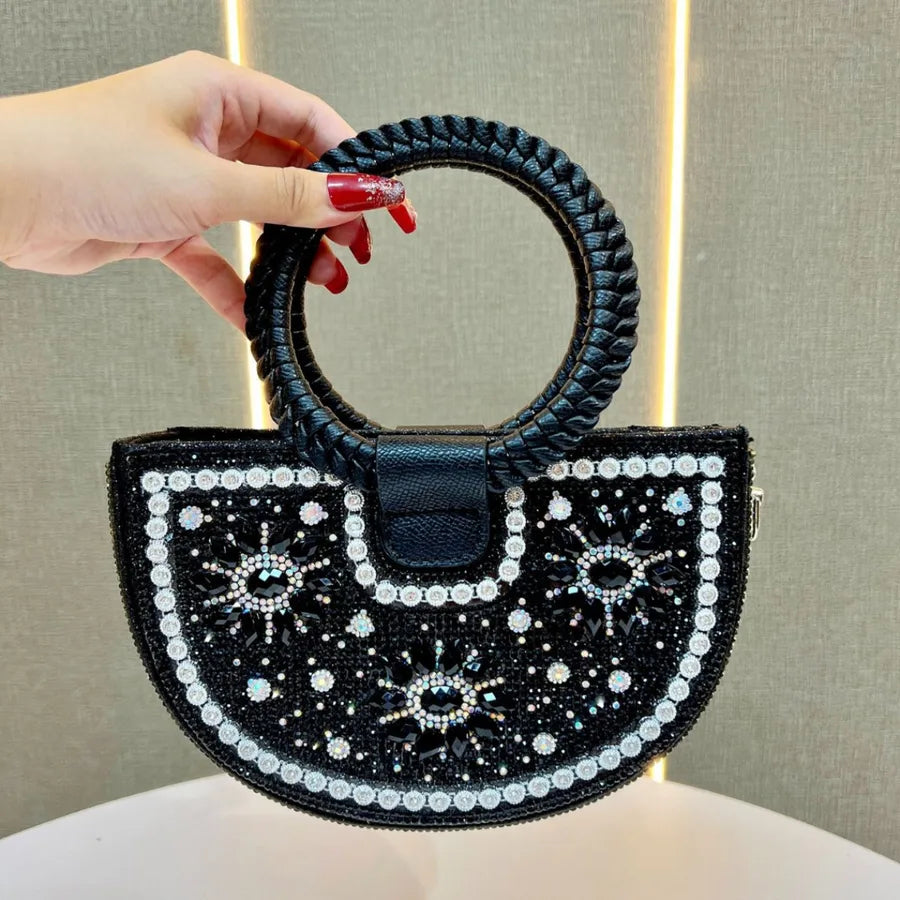 Elegant Diamond Embellished Square Shoulder Bag Fashionable Versatile Women's Clutch Crossbody Bag For Dinner Party