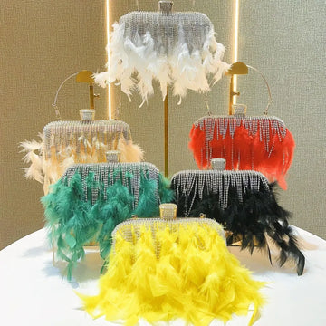 New Style Rhinestone Tassel Clutch Bag Wedding Dinner Party Shoulder Crossbody Bag Ladies Handbag Polyester Square Shape