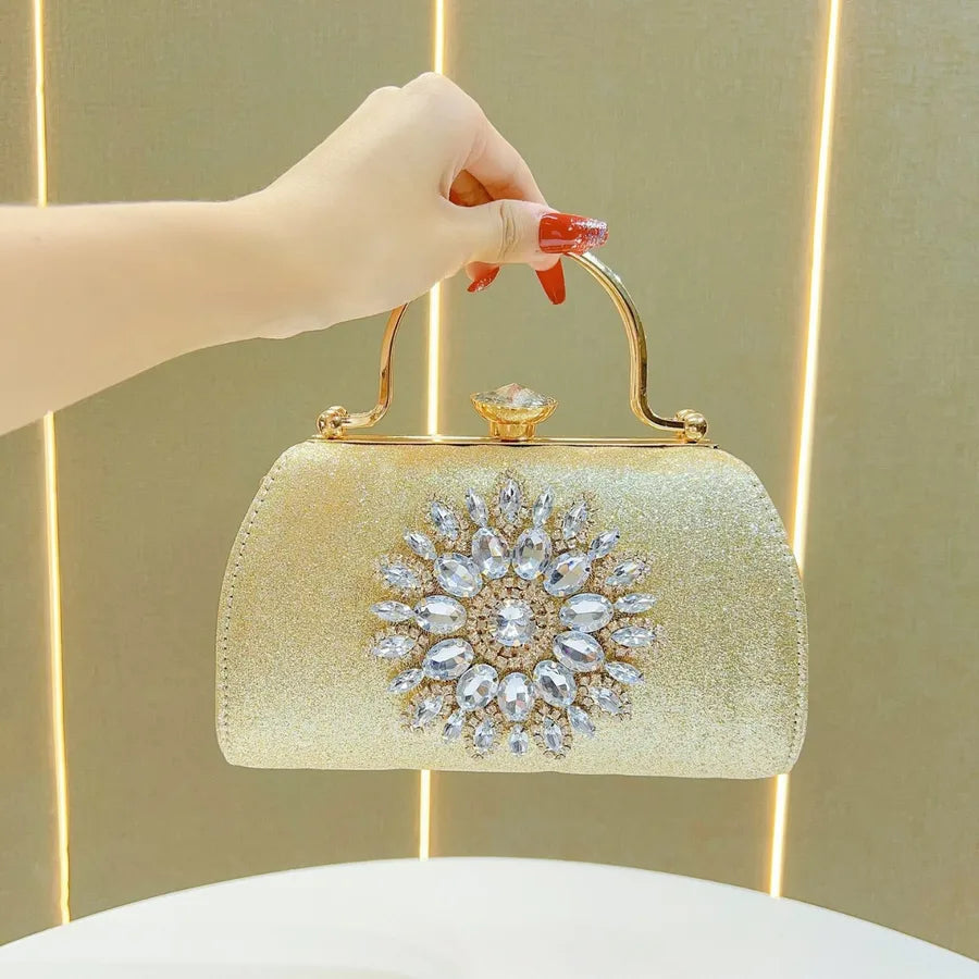 New European Style Water Diamond Embedded Women's Sunflower Evening Bag Shoulder Crossbody Bag For Women Square PVC Handbag