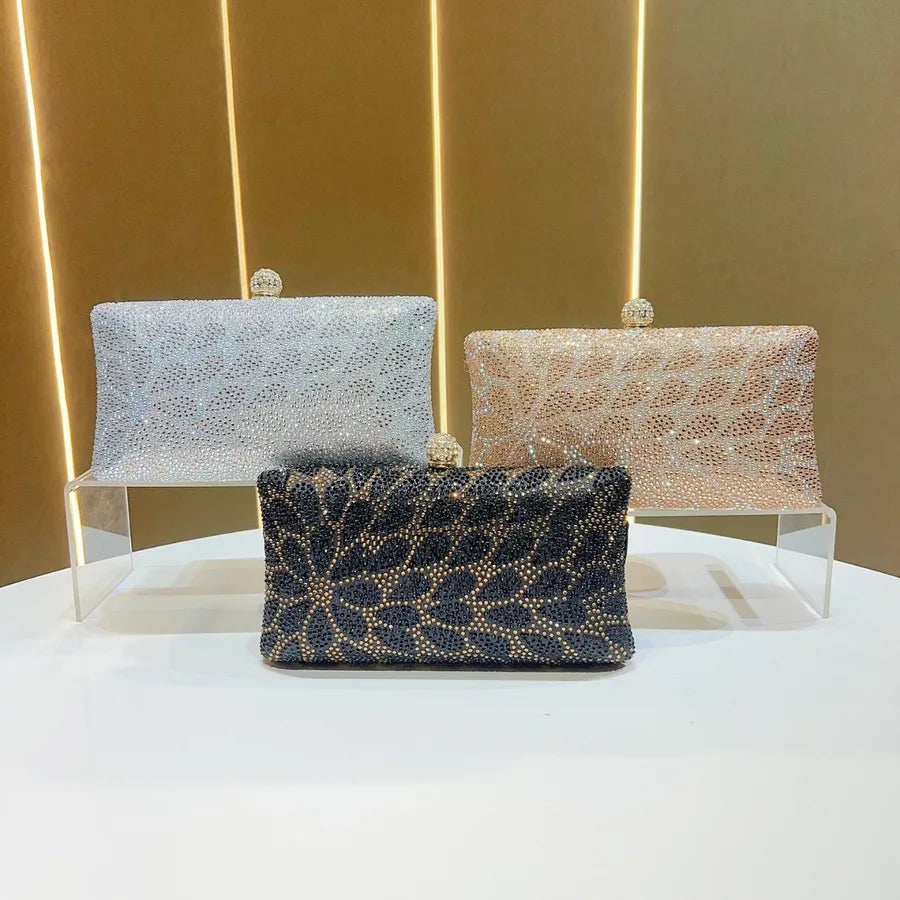 Elegant Shiny Rhinestone Evening Bag Fashionable Clutch Handbag Ladies Glittering Diamond High-End Sensation Square Polyester Box Bag