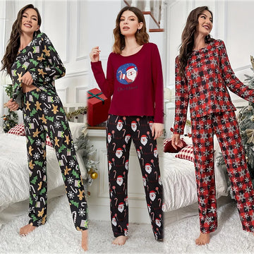 Christmas Theme Sleepwear Long Sleeve Pants Set Women's Home Clothes Milk Silk Autumn Winter Collection Comfortable Casual Style
