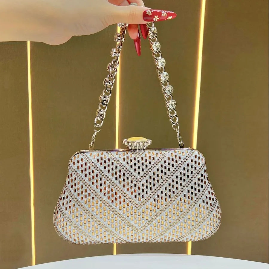 New Women's Party Evening Bag Luxury Diamond Embedded Handbag Single Shoulder Bag Handheld Bag Clutch Bag Polyester Pillow Shape