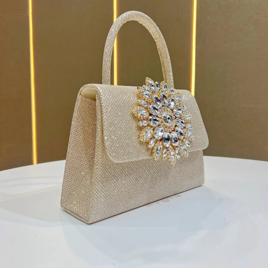 New Fashionable  Diamond Embedded Chain Handbag Small Square Sparkling Evening Bag Women's Clutch Bag