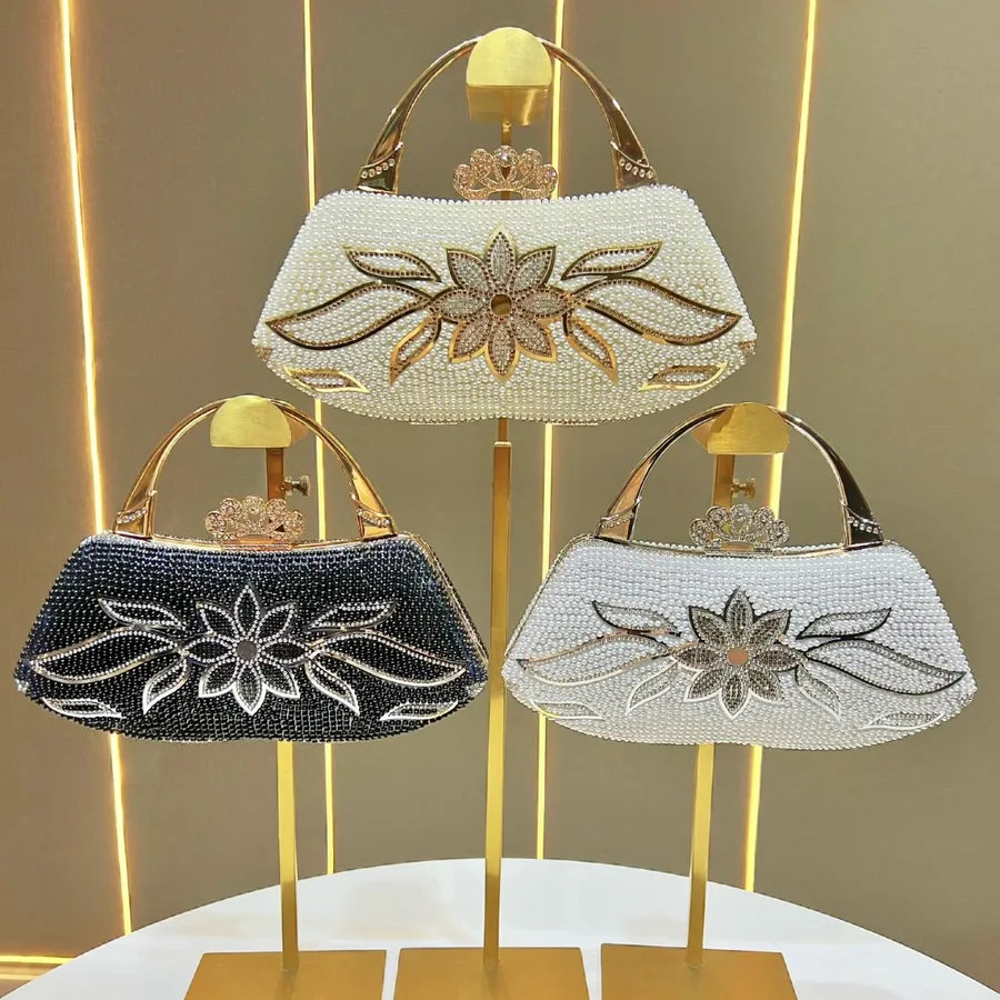 Elegant Evening Bag Fairy Handbag Wedding Reception Clutch High-End Gown Purse Square Polyester Box Bag Fashionable Printed Chain