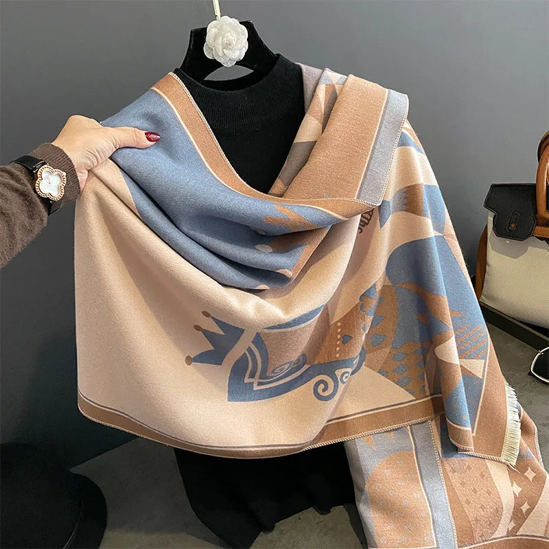 women's elegant geometric imitation cashmere winter scarves