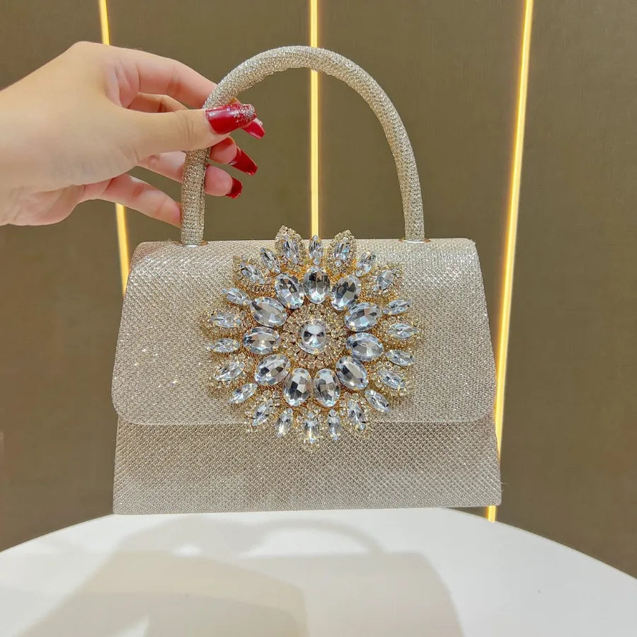 New Fashionable  Diamond Embedded Chain Handbag Small Square Sparkling Evening Bag Women's Clutch Bag