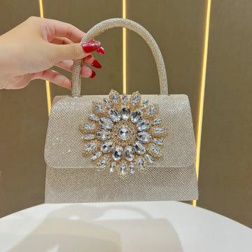 New Fashionable  Diamond Embedded Chain Handbag Small Square Sparkling Evening Bag Women's Clutch Bag