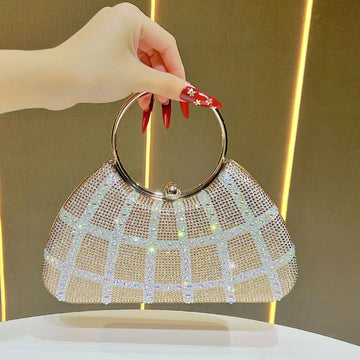 Elegant Diamond Embedded Crossbody Shoulder Bag New Fashion High Value Women's Handbag Shell Shape Polyester Evening Bag