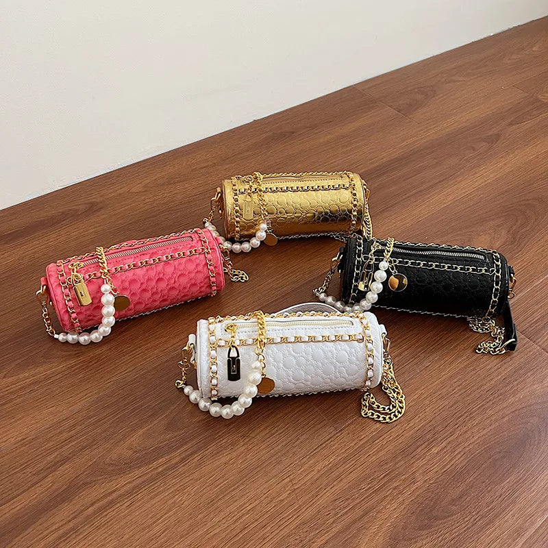 Fashionable Ladies' Mini Shoulder Bag New Style Trendy Crossbody Round Tube Bag PU Material Chain Element Single Strap