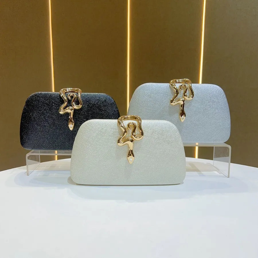 New Fashionable Ladies Snake Lock Clutch Bag Evening Party Chain Shoulder Bag Shell Shape PU Polyester Diamond Elements