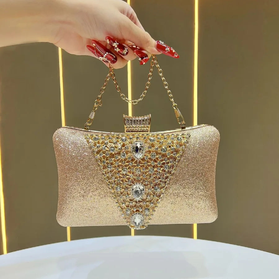 New  Dinner Bag Diamond Embedded Ladies Handbag Evening Gown Chain Crossbody Handheld Women's Bag