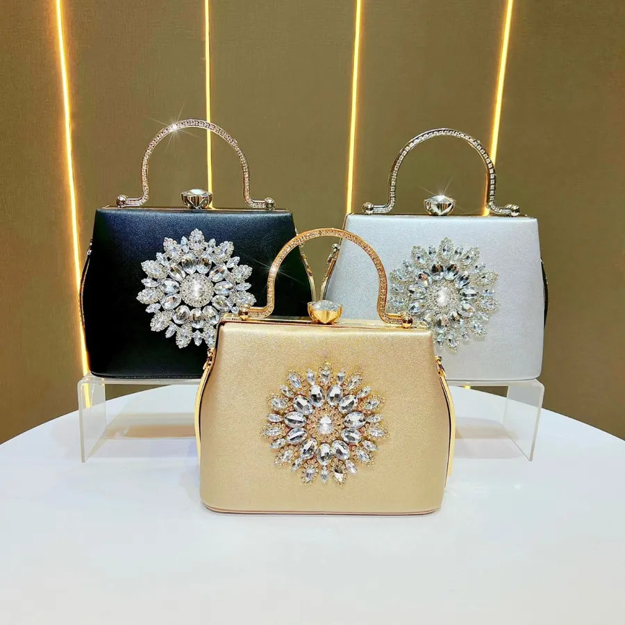 Fashionable Women's Handbag Evening Dress Bag Wedding Maids Shoulder Crossbody Diamond Embellished Bucket Shape PU Bag