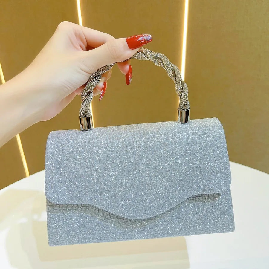 Shiny Water Diamond Evening Handbag Ladies  Style KTV Princess Dress Bag Square ABS Material Flip Cover