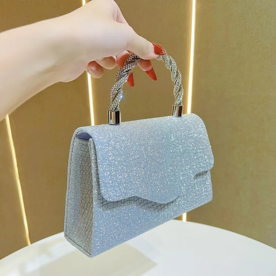 Shiny Water Diamond Evening Handbag Ladies  Style KTV Princess Dress Bag Square ABS Material Flip Cover