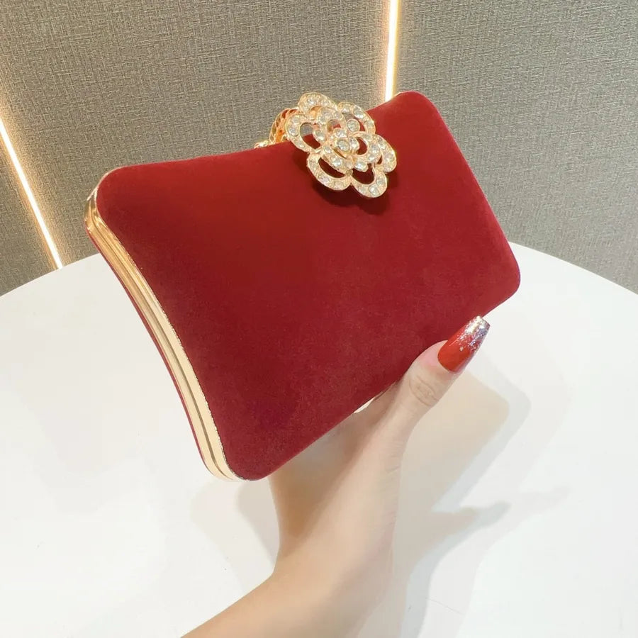 Velvet Diamond Embedded Women's Crossbody Shoulder Bag Evening Party Wedding Dress Handbag Pillow Shape Fashion Print