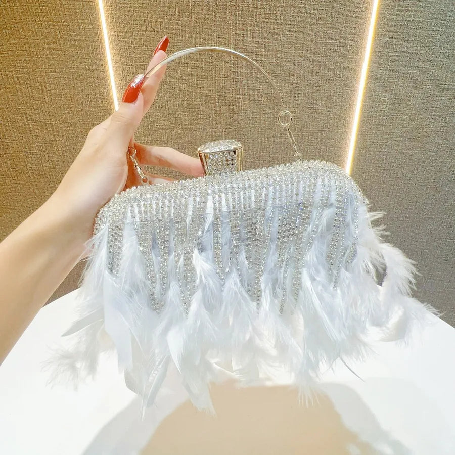New Style Rhinestone Tassel Clutch Bag Wedding Dinner Party Shoulder Crossbody Bag Ladies Handbag Polyester Square Shape