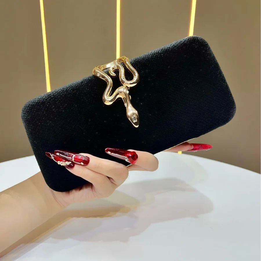 Fashionable Velvet Clutch Bag With Snake Lock For Dinner Party Versatile Crossbody Bag Elegant Evening Handbag Women's Purse