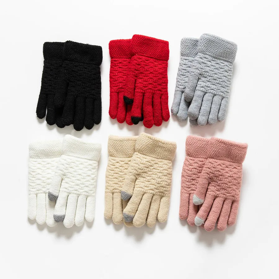 Thickened Double Layer Knitted Polar Fleece Touchscreen Gloves Men Women Outdoor Warm Windproof Winter Gloves Basic Style