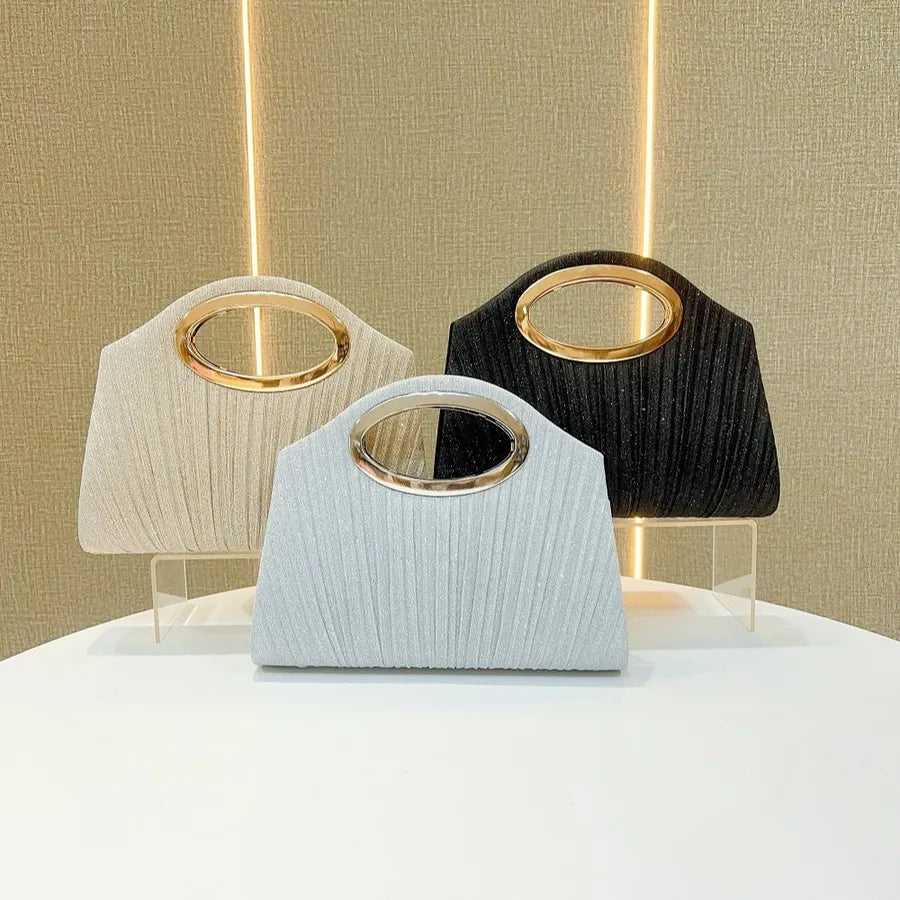 Romantic Wedding Evening Bag New Style Pleated Handbag Shell Shape Polyester Single Shoulder Strap Dinner Crossbody Bag