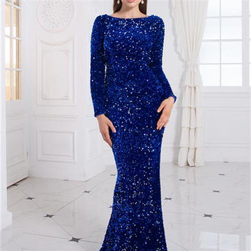 Sequin Royal Blue Evening Dress