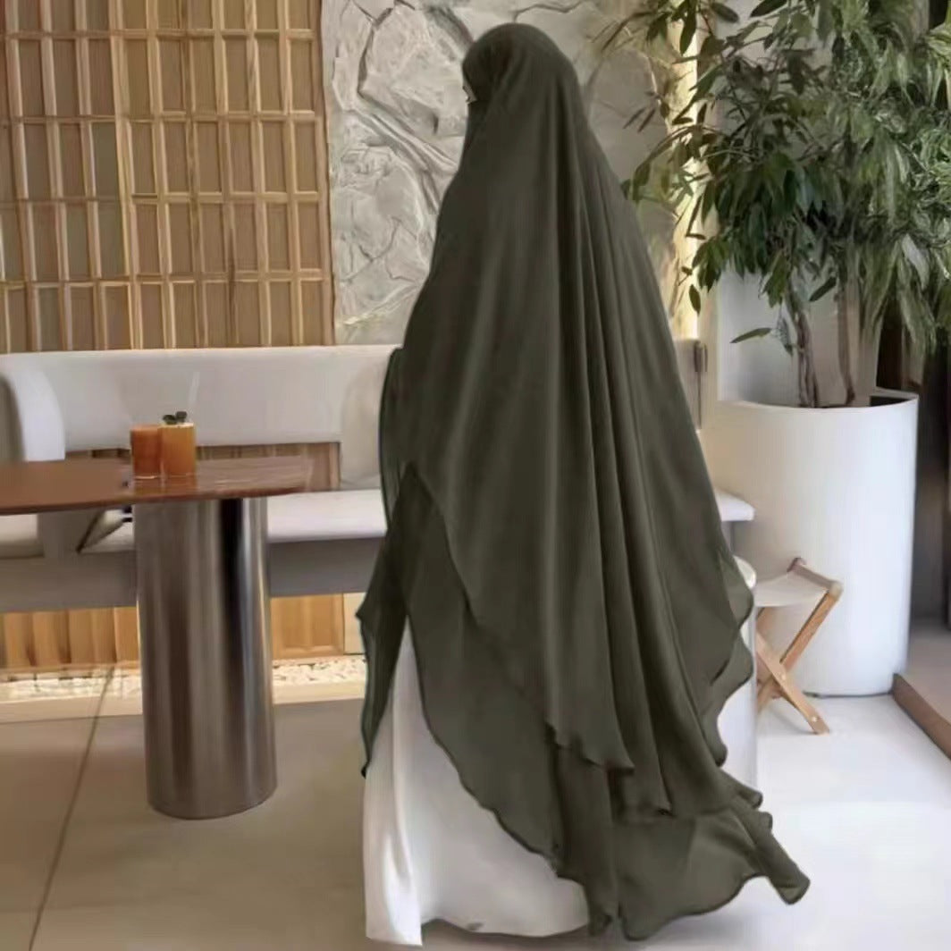 Solid Colour Front And Rear Double-layer Chiffon Large Swing Headscarf