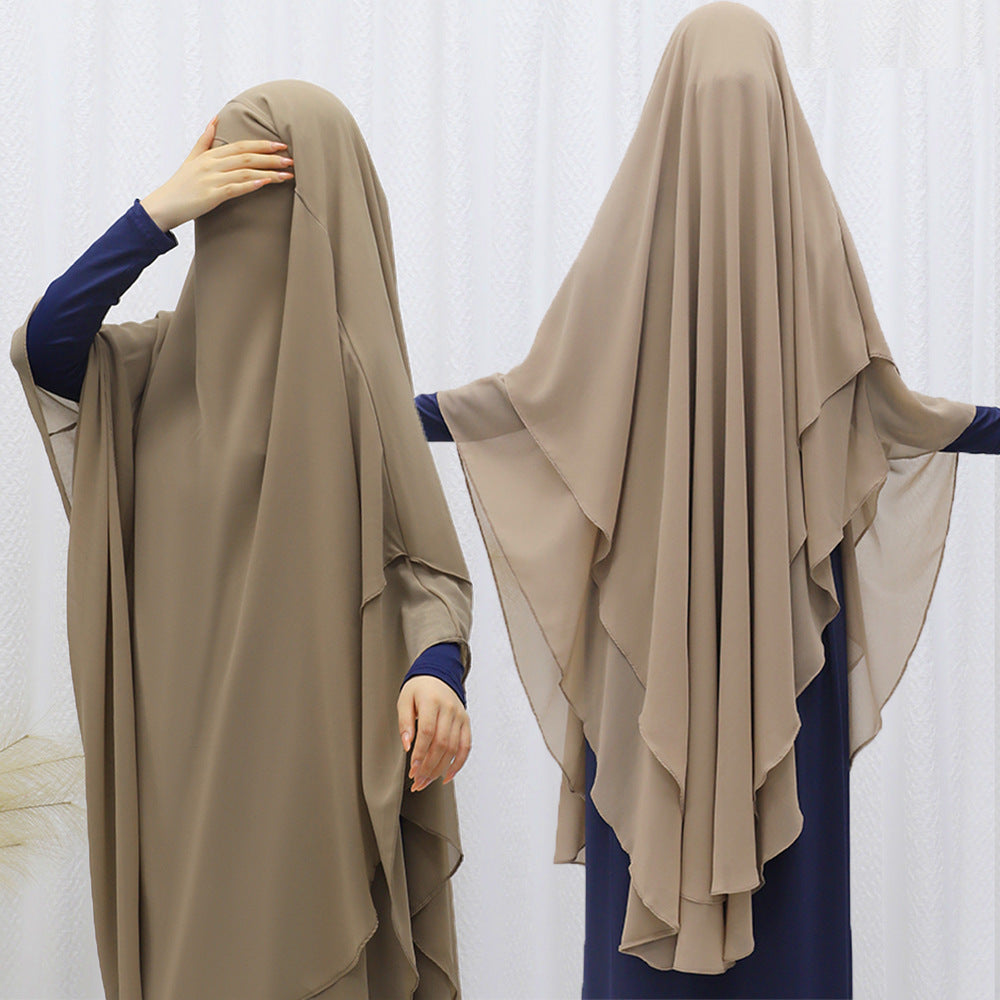 Solid Colour Front And Rear Double-layer Chiffon Large Swing Headscarf