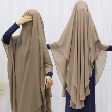 Solid Colour Front And Rear Double-layer Chiffon Large Swing Headscarf