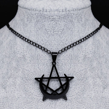 Stainless Steel Gothic Moon And Pentagram Pendant Necklace