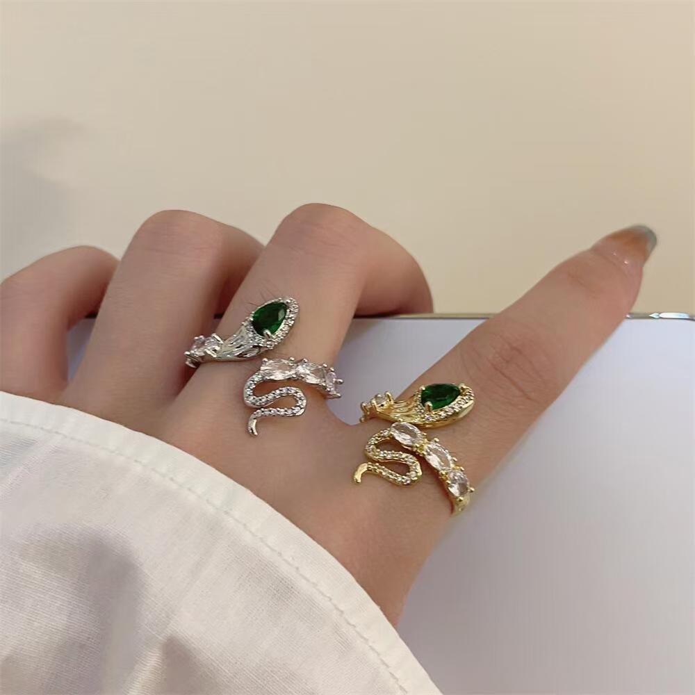 Trendy Snake Style Open-end Zircon Ring, Women's Fashion Ring