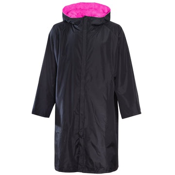 Unisex Adults Black/Pink Waterproof Windproof Changing Robe Hooded Outdoor Coat for Beach Swimming Surfing Warm Fleece Lining by Heatwave Thermalwear