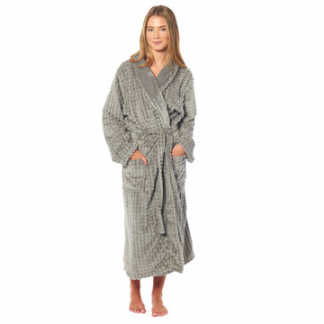 Women's Luxury Waffle Fleece Robe Soft Warm Long Dressing Gown with Belt and Pockets Loungewear by Daisy Dreamer