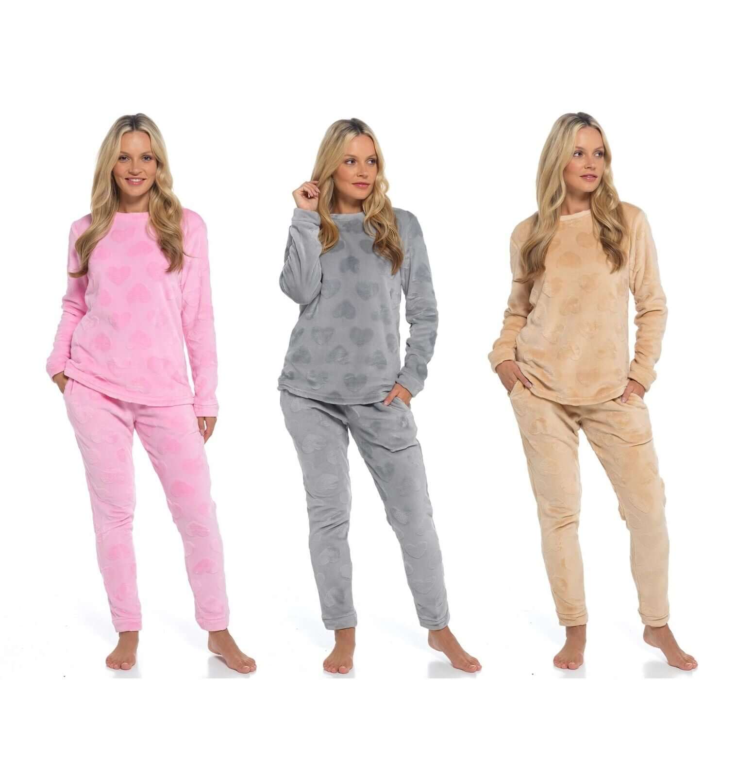 Women's Super Soft Heart Fleece Pyjamas Set Cozy Plush Loungewear Top and Pants Warm Teddy Fleece PJs for Lounging and Sleeping by Daisy Dreamer
