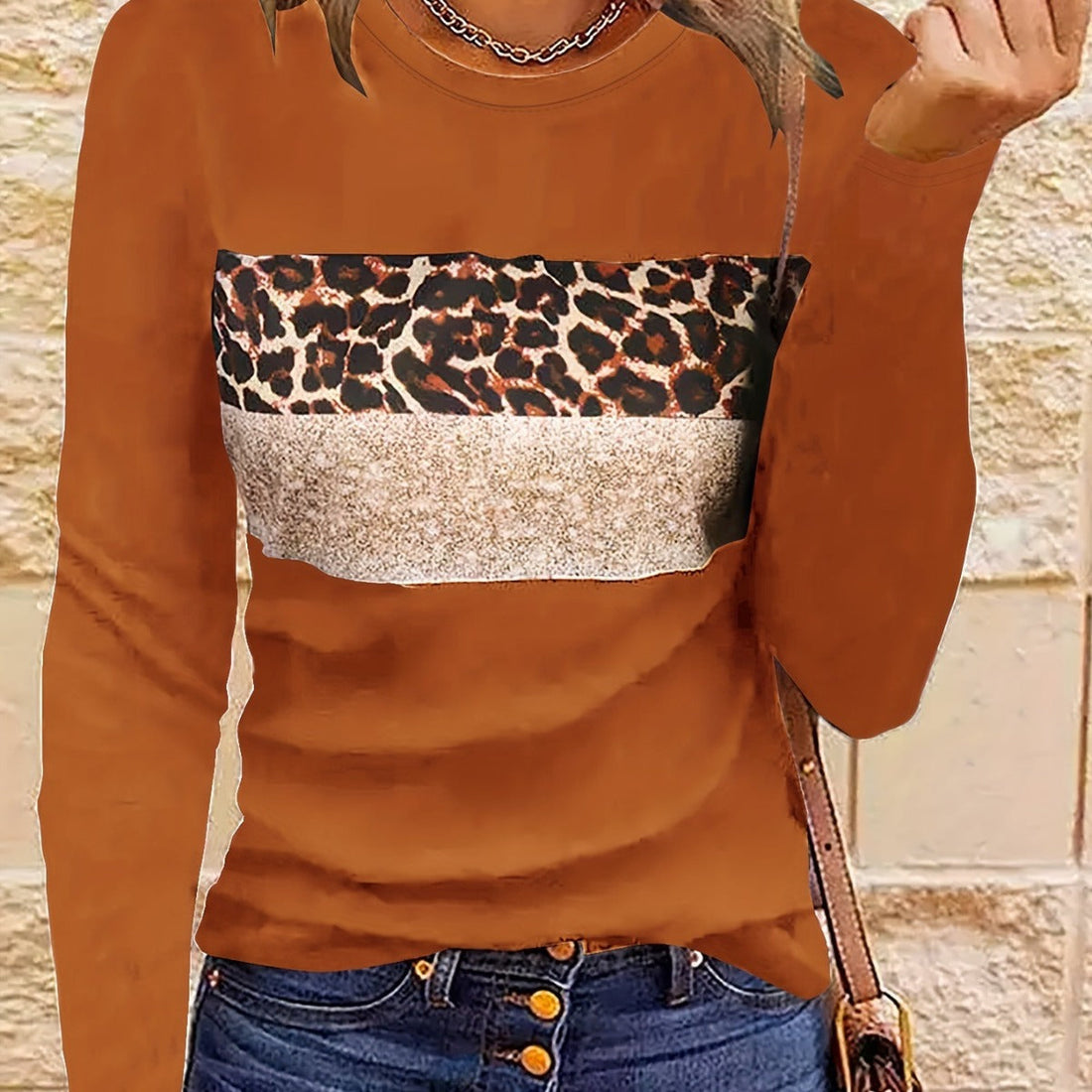 Women's Casual Printing Long Sleeved Fitted T-shirt