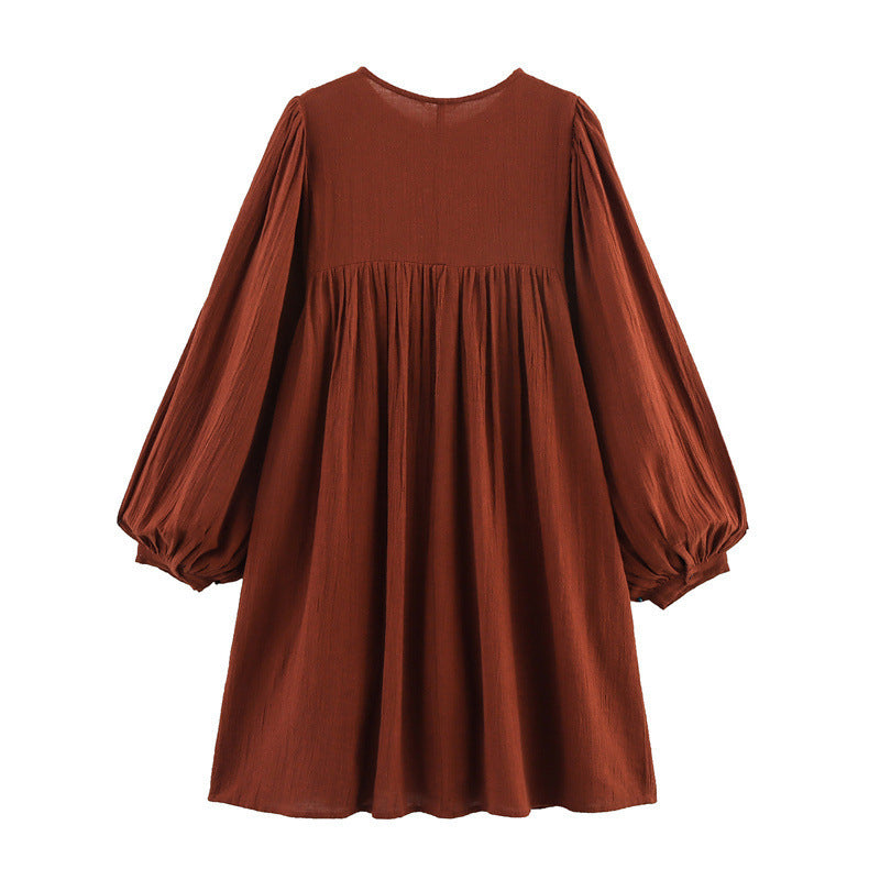 Women's Embroidered Crew Neck Short Dress