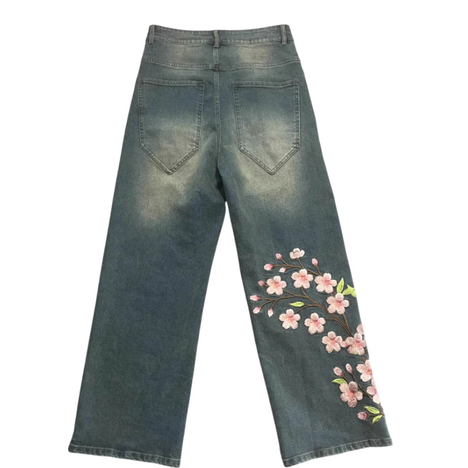Women's Embroidered Wide-leg Jeans