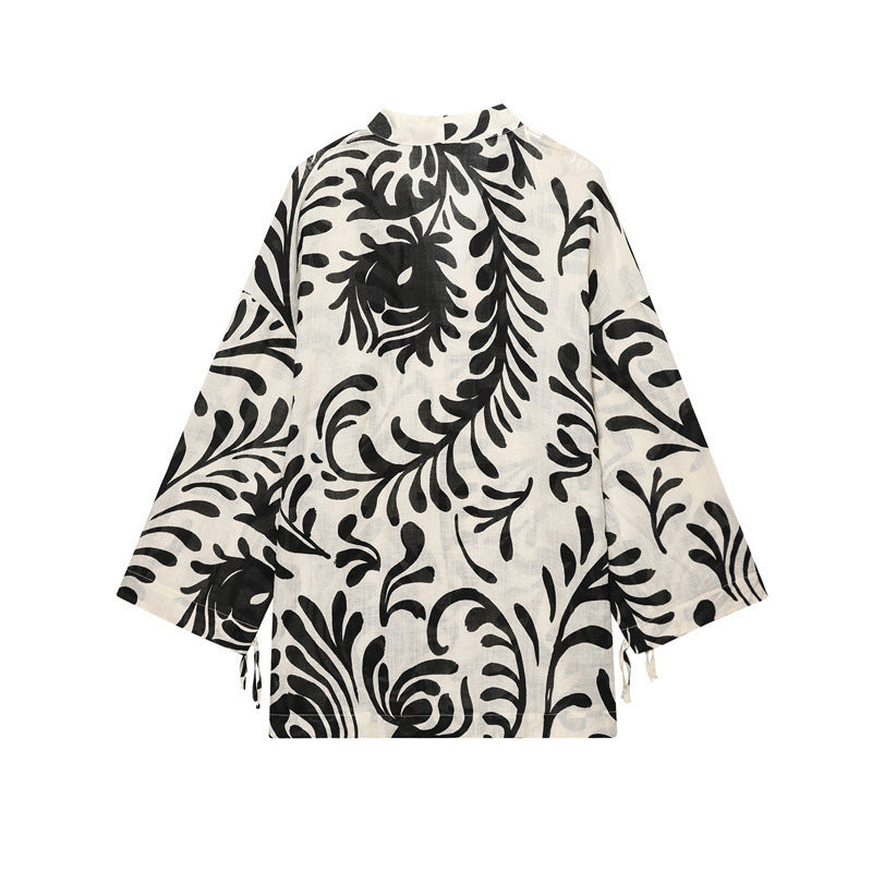 Women's Printed Kimono Coat and Pants