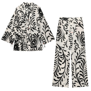 Women's Printed Kimono Coat and Pants