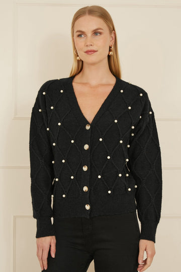 Yumi Black Pearl Cable Knit Cardigan