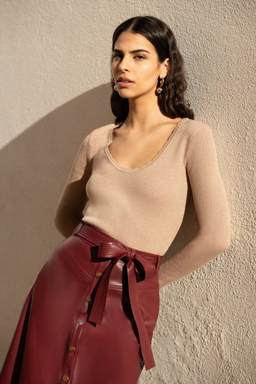 Yumi Gold Metallic Knitted Ribbed Top